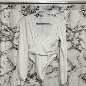 Amazon White Women's Bodysuit deep V